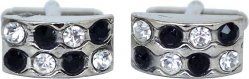Fratello Silver Plated Semi Circular Cufflinks Set With Black / Clear Rhinestone CL007
