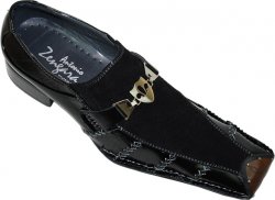 Antonio Zengara Black Eel Print / Suede With Metal Bracelet & Grey Stitching Flip-Toe Leather Shoes A401081-1
