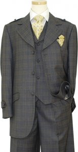 Giorgio Fiorelli Collection Charcoal Grey / Rust / Yellow Plaid Super Fine Vested Suit 66003