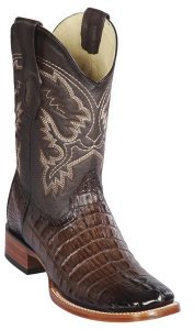 Los Altos Faded Brown Genuine Caiman Tail Wide Square Toe Cowboy Boots 8220116