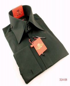 Axxess Green / Black Handpick Stitching 100% Cotton Dress Shirt 314-04