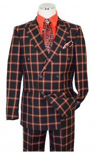 Luciano Carreli Black / Red Windowpane Super 150's Wool Wide Leg Double Breasted Suit 8687-9504