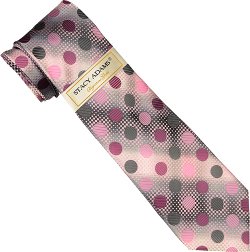 Stacy Adams Collection SA076 Pink / Charcoal Grey / Mauve Polka Dots Design 100% Woven Silk Necktie/Hanky Set