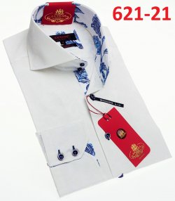 Axxess White / Blue Cotton Modern Fit Dress Shirt With Button Cuff 621-21.