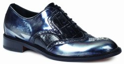 Mauri "Tiziano" 4781 Black Genuine Baby Crocodile / Calf Leather Mirror Oxford Shoes.