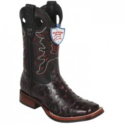 Wild West Black Cherry Genuine Full Quill Ostrich Wide Square Toe Cowboy Boots 28250318