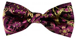 Classico Italiano Fuchsia / Black / Beige Paisley Design 100% Silk Bow Tie / Hanky Set BH2164