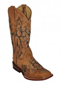 Ferrini 83993-15 "Tribal Cross" Antigue Saddle Self Design S-Toe 12" Boots
