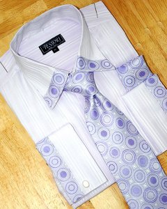 Tessori Lavender Self Striped Shirt/Tie/Hanky Set SH-15