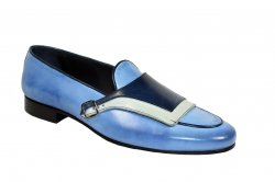 Duca Di Matiste "Potenza" Blue Combo Genuine Calfskin Monk Strap Loafer Shoes.