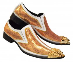 Fiesso White / Gold Genuine Leather Sequins Slip-On With Metal Toe FI6983.