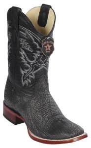 Los Altos Black Genuine Sharkskin Wide Square Toe Cowboy Boots 8220905