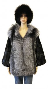 Winter Fur Ladies Black Genuine Mink Paws Jacket With Hood W69S10BK.