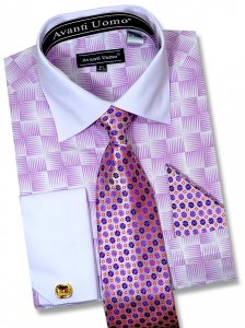 Men's Daniel Ellissa Purple Geometric Design Dress Shirt,Tie,Hanky Set DS3794P2 