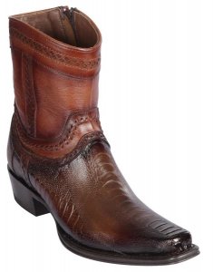 Los Altos aded Brown Genuine Ostrich Leg European Square Toe Low Shaftt Cowboy Boots 76B0516