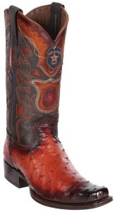 Los Altos Black Cognac Genuine Full Quill Ostrich European Square Toe Cowboy Boots 760357