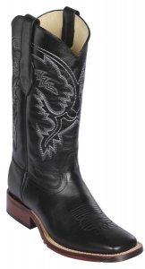 Los Altos Black Genuine Pull Up Leather Wide Square Toe Cowboy Boots 8263805