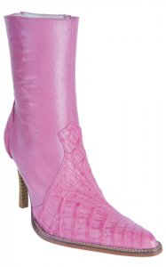 Los Altos Ladies Pink Genuine Hornback Crocodile Short Top Boots With Zipper 361825