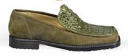 Mauri "0607 13" Genuine Olive Green Hornback Crocodile Loafer Shoes