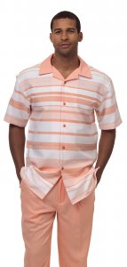 Montique Peach / White Striped Woven Design Short Sleeve Outfit 1855