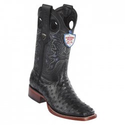 Wild West Black Genuine Full Quill Ostrich Wide Square Toe Cowboy Boots 28240305