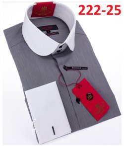 Axxess Grey / White Cotton Modern Fit Dress Shirt With Button Cuff 222-25.