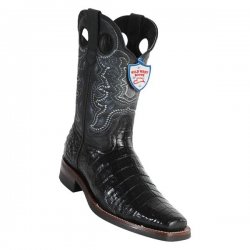 Wild West Black Genuine Caiman Belly Rubber Sole Square Toe Cowboy Boots 28198205