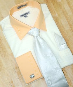 Daniel Ellissa Peach /Cream With Embroidered Design Shirt/Tie/Hanky Set DS3737P2