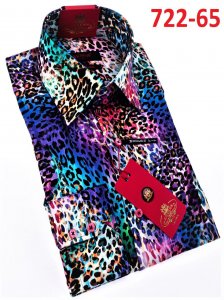 Axxess Multicolor leopard Design Cotton Modern Fit Dress Shirt With Button Cuff 722-65.