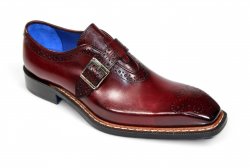 Emilio Franco "Filippo" Burgundy Genuine Italian Calf Leather Monk Strap Dress Shoes.