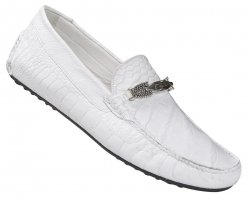 Mauri "3105/4" White Genuine Ostrich Leg / Alligator Dress Casual Shoes