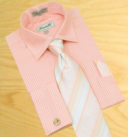 Fratello Salmon Shadow Stripes Shirt/Tie/Hanky Set With Free Cuff links FRV4112P2