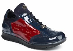 Mauri " Legend " 8571 Laser Red / Wonder Blue Genuine Baby Crocodile / Patent / Suede Leather Sneakers.