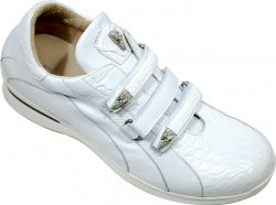 Fennix Italy 3107 White Genuine Alligator/Nappa/Diamond Calf Leather Sneakers With Three Swarovski Crystals Alligator Heads