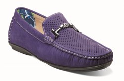 Stacy Adams "Pomp" Purple Microsuede Mesh With White Stitching / Gunmetal Bracelet Moc Toe Genuine Leather Lined Loafer Shoes 25039-542
