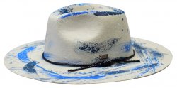 Bruno Capelo Grey / Navy / Blue Hand Painted Wool Wide Brim Fedora Hat IN-451
