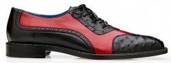 Belvedere "Sesto" Black/Red Genuine Ostrich Quill and Italian Leather Wing Tip Dress Shoes R54.