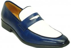 Carrucci Navy/White Genuine Leather Two Tone Penny Loafer Shoes KS2240-12T.