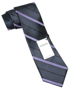 Zanetti Charcoal Grey With Lilac/Black Diagonal Stripes 100% Woven Silk Necktie