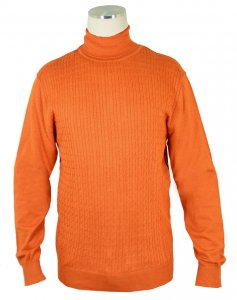Bagazio Rust Cotton Blend Cable Knit Turtleneck Sweater VT046