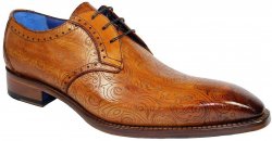 Emilio Franco "Salvatore" Cognac Calfskin Paisley Textured Derby Shoes.