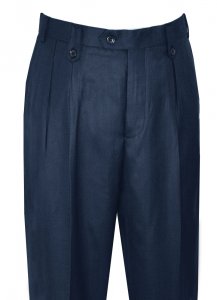 Pronti Navy Blue Wide Leg Slacks With Custom Button Tabs / Flapped Pockets P6046