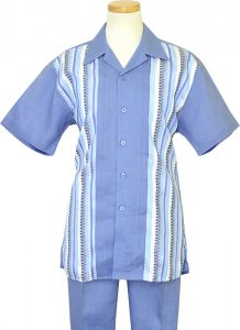 Successos 100% Linen Powder Blue With Powder Blue / Purple / White Embroidered Artistic Design 2 Pc Outfit SP3327