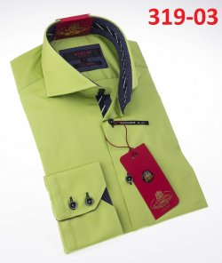 Axxess Lime Green Cotton Modern Fit Dress Shirt With Button Cuff 319-03.