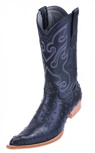 Los Altos Black All-Over Ostrich Print 6X Toe Cowboy Boots 3960305