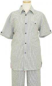 Pronti Black White Seersucker 100% Cotton 2 PC Outfit SP3195-1