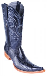 Los Altos Black Genuine Lizard Teju 6X Pointed Toe Cowboy Boots 960705