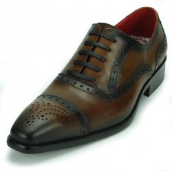 Fiesso Brown Genuine Leather Lace-up Cap Toe Perforated Shoes FI8713.