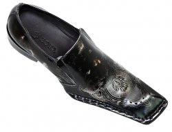 Zota Black/White Crown Design DiagonalToe Leather Shoes G8518-14
