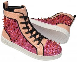 Fiesso Pink / Fuchsia / Black Glitter / Spiked PU Leather High Top Sneakers FI2369